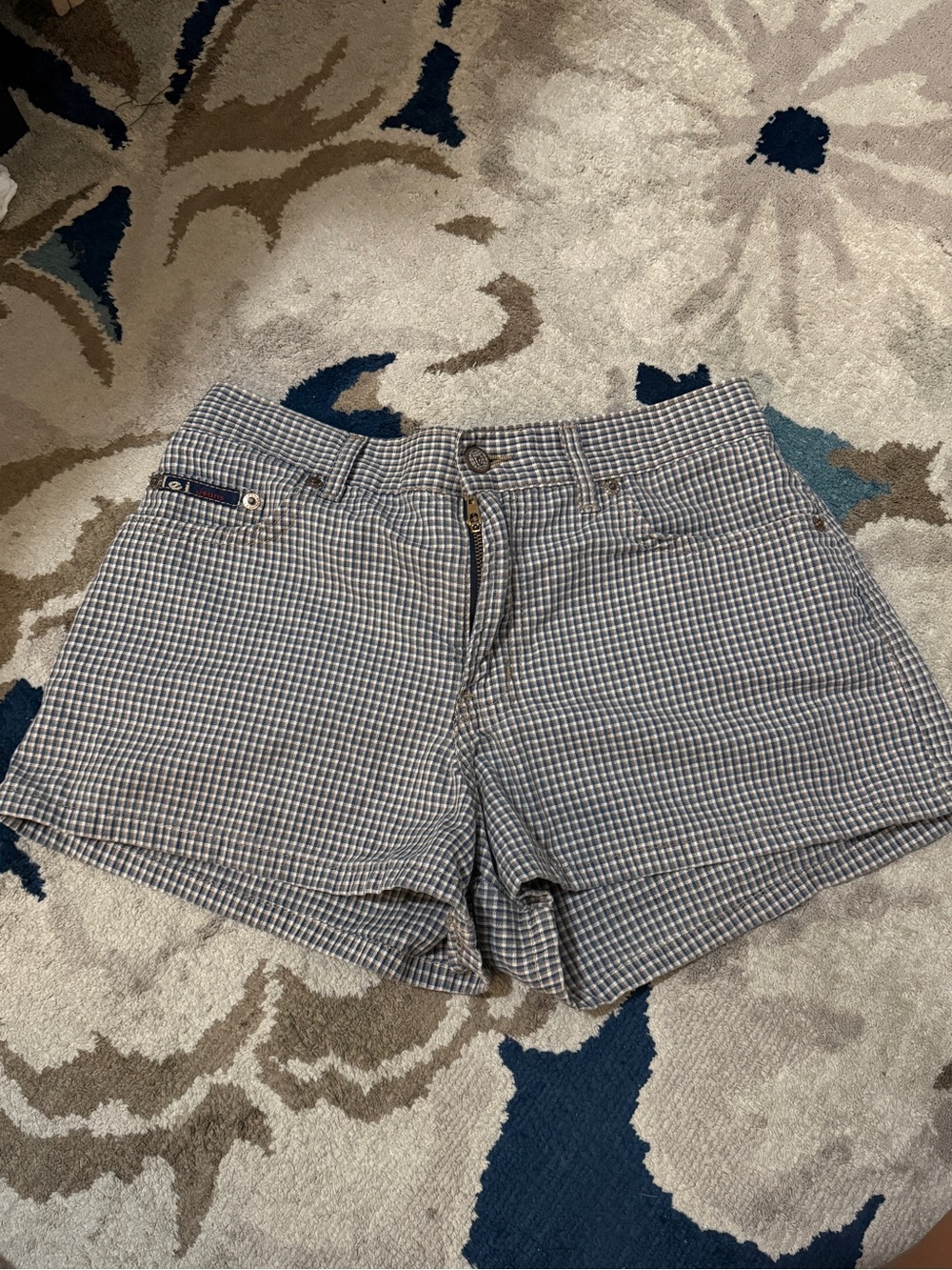 lei Blue and White Checkered Women's Shorts